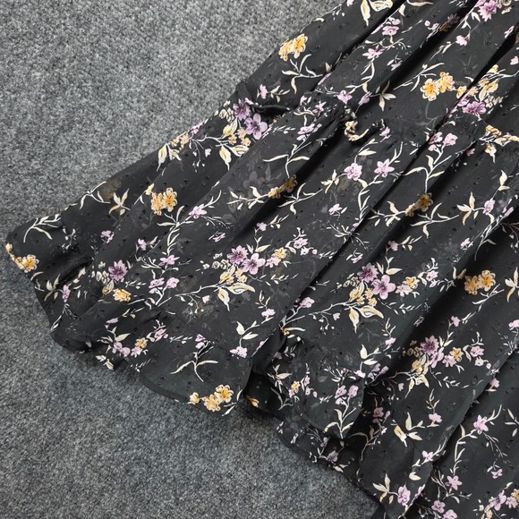 Lulus Floral Clip Dot Smocked Tiered Mini Dress XL Black Puff Sleeve Chiffon - Picture 8 of 16